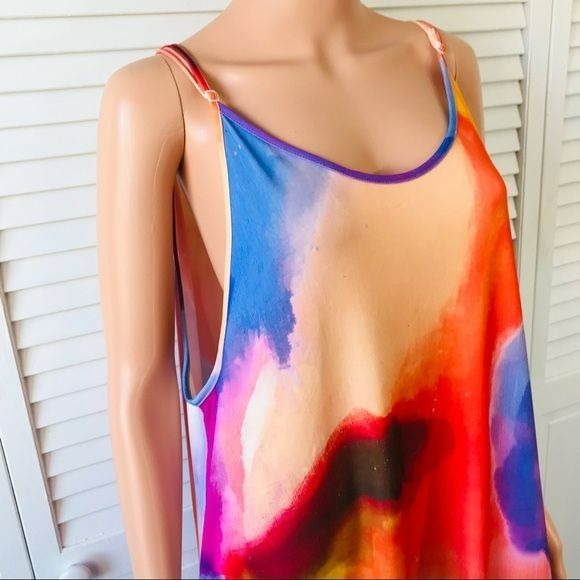 BEYOND THIS PLANE Multicolor Spotted Tie Dye Spaghetti Strap Maxi Dress Size 2XL (new with tags)