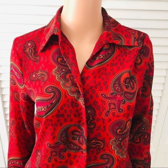 JENNIFER LLOYD Red Paisley Collared Button Down Shirt Size S