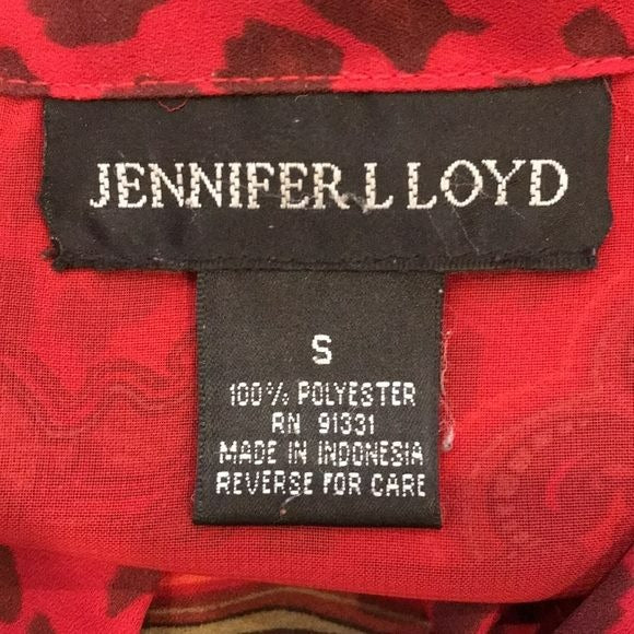 JENNIFER LLOYD Red Paisley Collared Button Down Shirt Size S