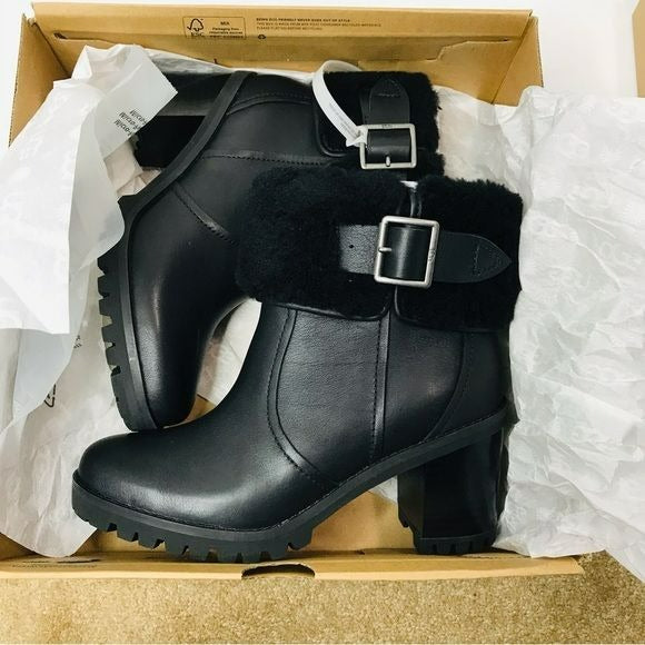 UGG Black Leather Elisiana Platform Boots Size 6