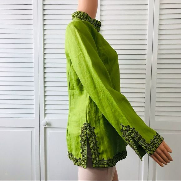 CAROLE LITTLE Green Embroidered V-Neck Tunic Size M (new with tags)