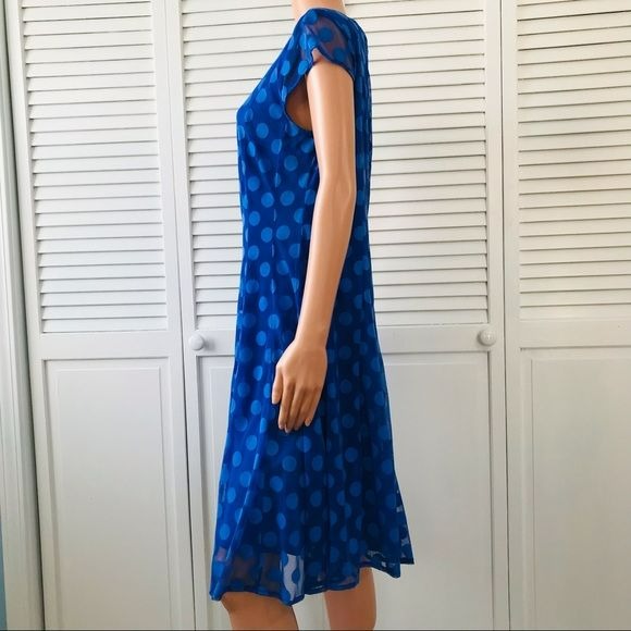 MADISON LEIGH Blue Polka Dot Cap Sleeve Dress Size 12