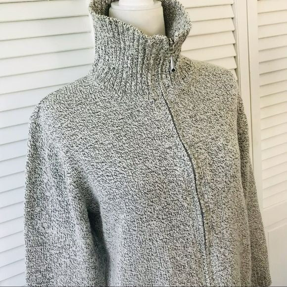 KAREN SCOTT White Gray Zip Up Turtleneck Sweater Size L