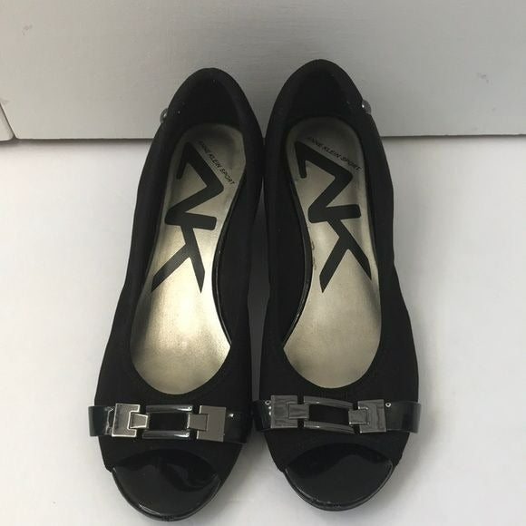 ANNE KLEIN SPORT Black Low Open Toe Wedges Size 6.5M