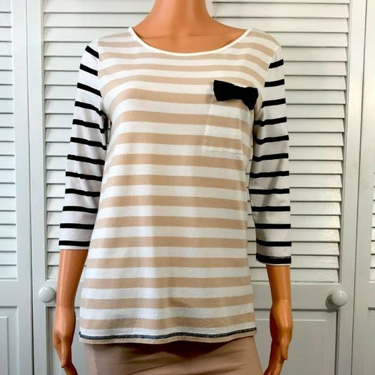 ELLE Beige White Striped Shirt Size M