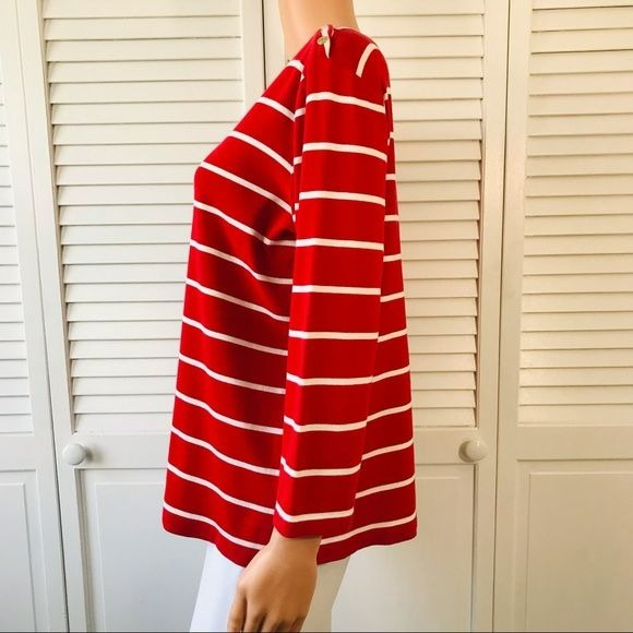 LANDS’ END Red White Striped Cotton Shirt Size L