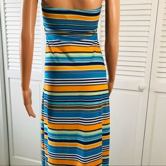 TOMMY BAHAMA Multicolored Striped Strapless Maxi Dress Size M