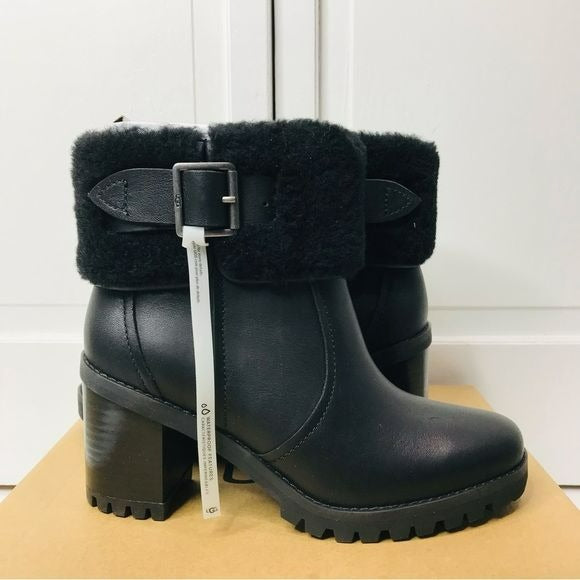 UGG Black Leather Elisiana Platform Boots Size 6