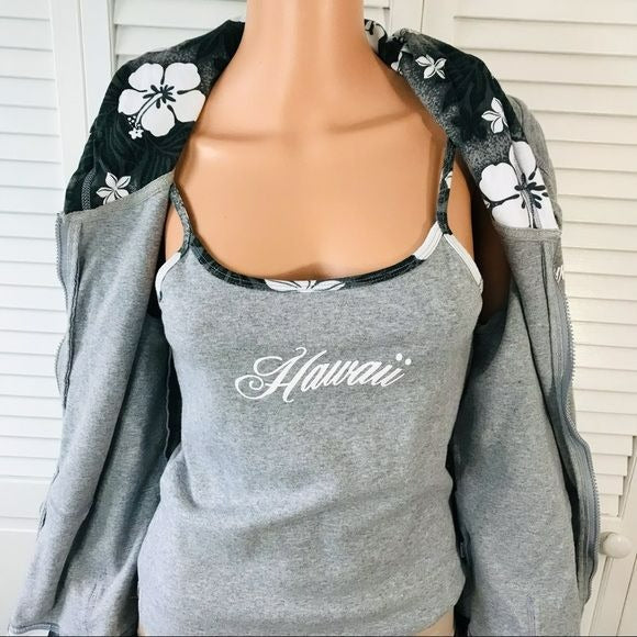 ISLAND DESIGN COLLECTION Gray Floral Tank Top And Zip Up Jacket Size XL