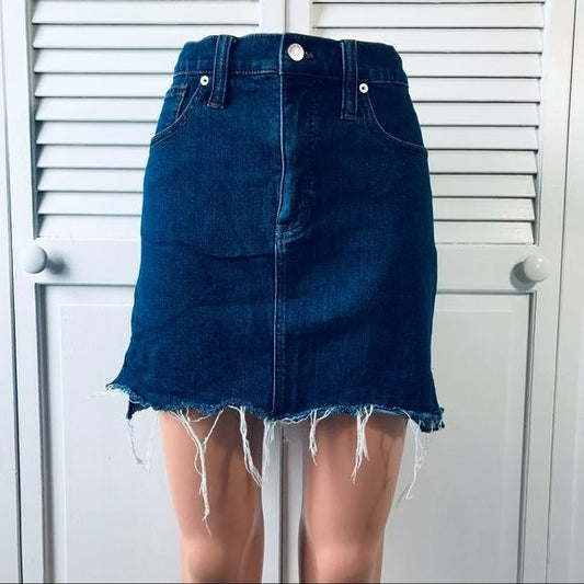 MADEWELL Blue Stretch Denim Straight Mini Skirt Size 28