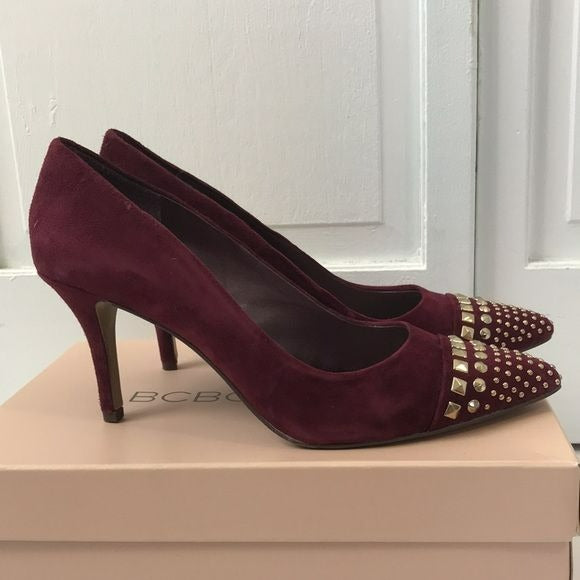 BCBGENERATION Port Wine Gardeni-X Pointed Suede Studded Heels Size 8M