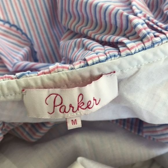 PARKER Multicolor Striped Cotton Ruffle One Shoulder Dress Size M