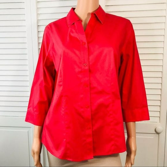 *NEW* CHICO’S Coral 3/4 Sleeve Button Down Lorena Shirt Size M