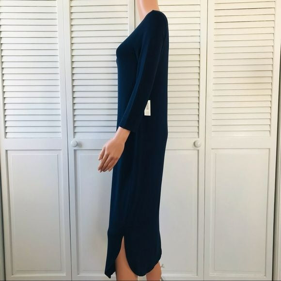 *NEW* CHICO’S Navy Blue Shirttail Hem Midi Dress Size 4P