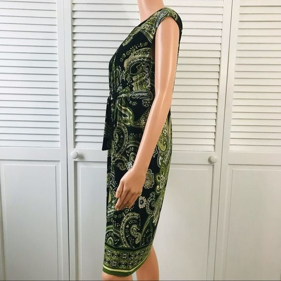 EVAN PICONE Black Green Paisley Sleeveless Dress Size 8