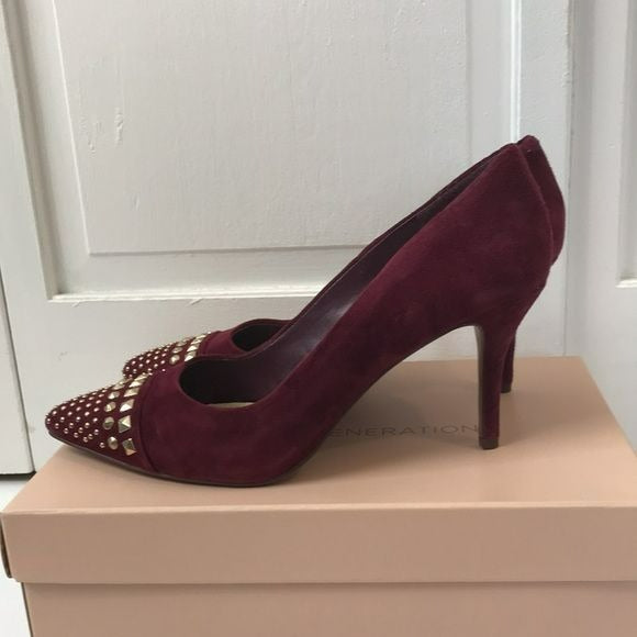 BCBGENERATION Port Wine Gardeni-X Pointed Suede Studded Heels Size 8M