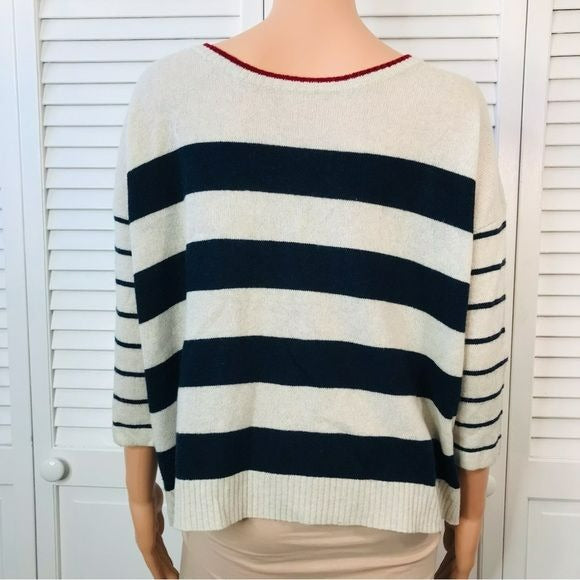 AUTUMN CASHMERE Striped Cashmere Oversized Cardigan Sweater Size M