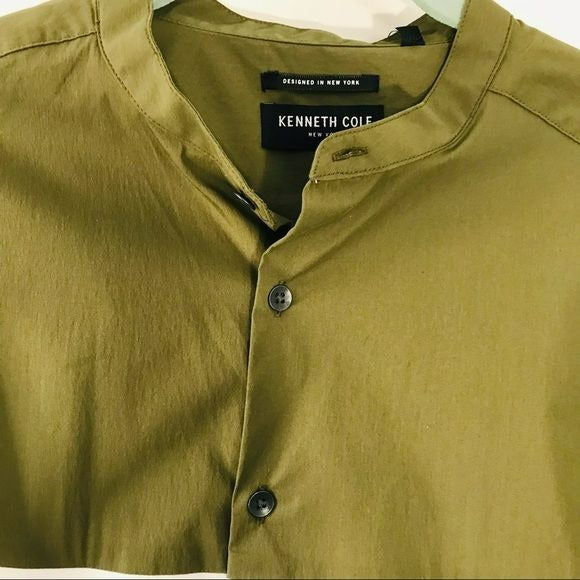 KENNETH COLE Green White Color Block Stretch Button Down Shirt Size M (new with tags)