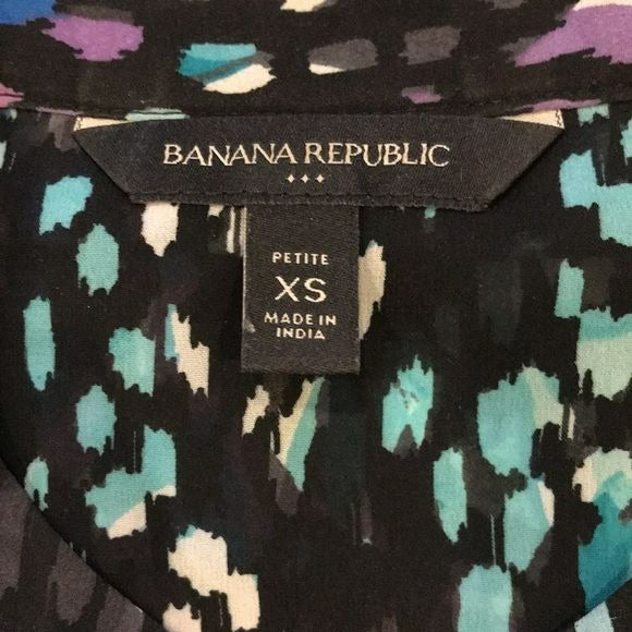 BANANA REPUBLIC Black Printed Sheer Button Down Blouse Size Petite XS