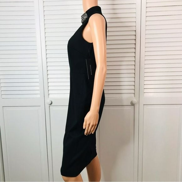 DAVID MEISTER Rhinestone Choker Black Sheath Dress Size 4