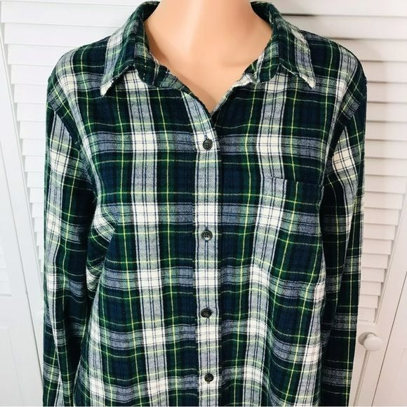 L.L. BEAN Relaxed Fit Plaid Flannel Green Button Down Shirt Size 1X