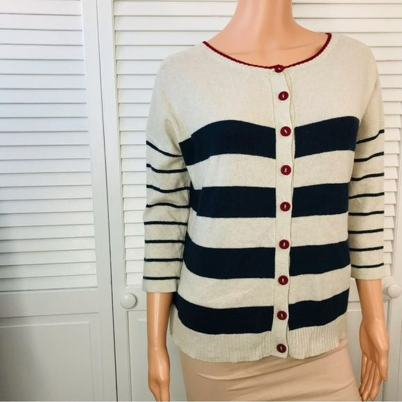 AUTUMN CASHMERE Striped Cashmere Oversized Cardigan Sweater Size M