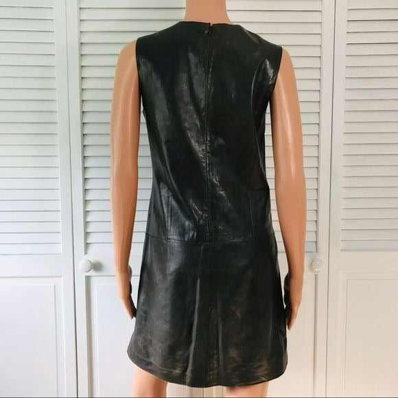 VINCE Oak Gray Supple Paper Leather Mini Dress With Pockets Size 6