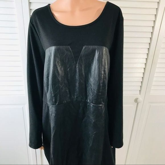 ELOQUII Black Vegan Leather Long Sleeve Dress Size 22