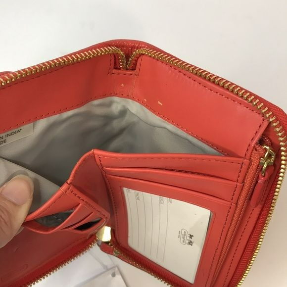COACH Orange Zip Around Patent Leather Wristlet Wallet
