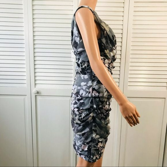 EXPRESS Light Gray Floral Ruched Sleeveless Mini Dress Size 12 (new with tags)