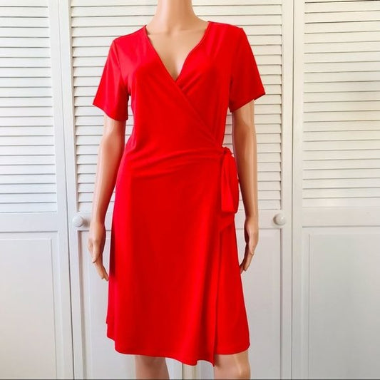 JULIE BROWN Red Marlina Short Sleeve Wrap Dress Size M (new with tags)