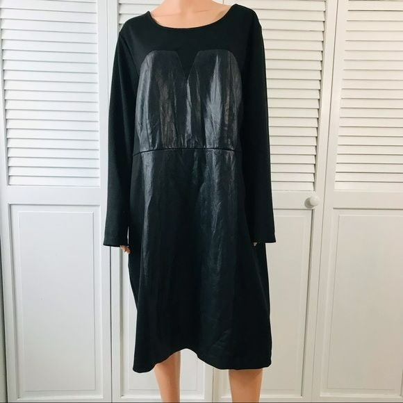 ELOQUII Black Vegan Leather Long Sleeve Dress Size 22