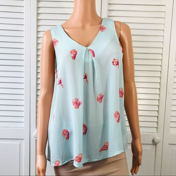 AMOUR VERT Aqua Silk Sleeveless Blouse Size L