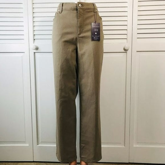 GLORIA VANDERBILT Swan Series Brown Tapered Leg Jeans Size 14 Short