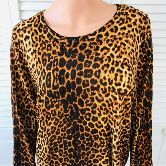 ZARA Brown Black Leopard Print Metallic Sweater Size M (New with tags)