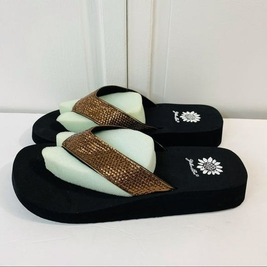 YELLOWBOX Bronze Sequin Susan Sandals Size 9