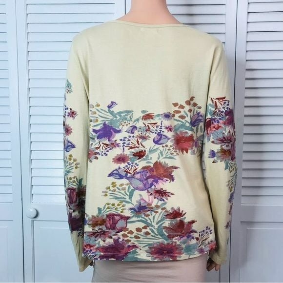 SUNDANCE Cream Long Sleeve Floral Sequin Embroidered Tee Size S