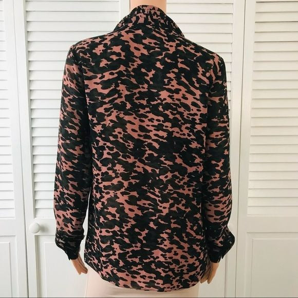 CABI Black Pink Animal Print Long Sleeve Blouse Size S