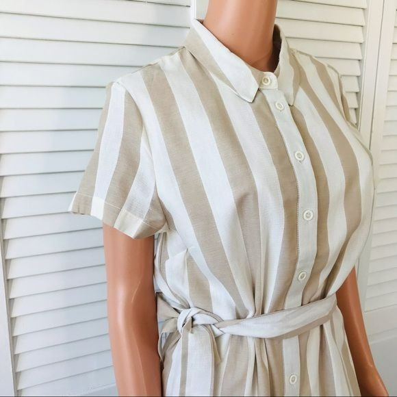 A LOVES A Tan Ivory Striped Shirt Dress Size L *NWT*