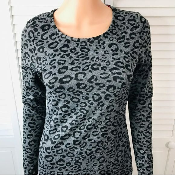 BANANA REPUBLIC Gray Black Cheetah Print Long Sleeve Sweater Dress Size 2