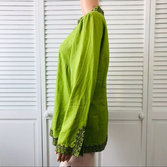 CAROLE LITTLE Green Embroidered V-Neck Tunic Size M (new with tags)