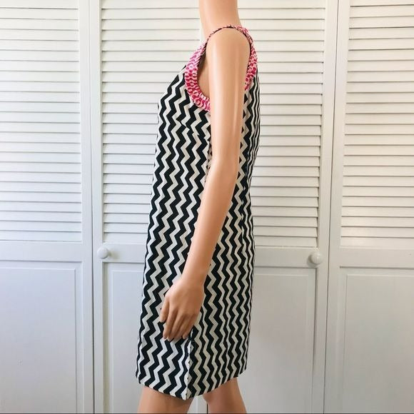 *NEW* GRETCHEN SCOTT Black White Zig Zag Pattern Cotton Sleeveless Dress