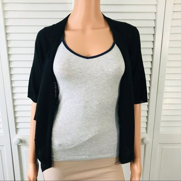 ELLE Black Acrylic Short Sleeve Open Front Cardigan Size M