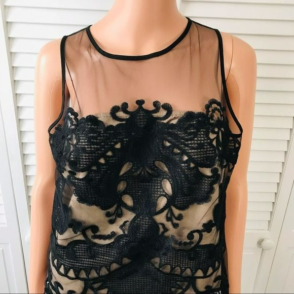 GREYLIN By Anthropologie Black Mesh Sleeveless Shirt Size S