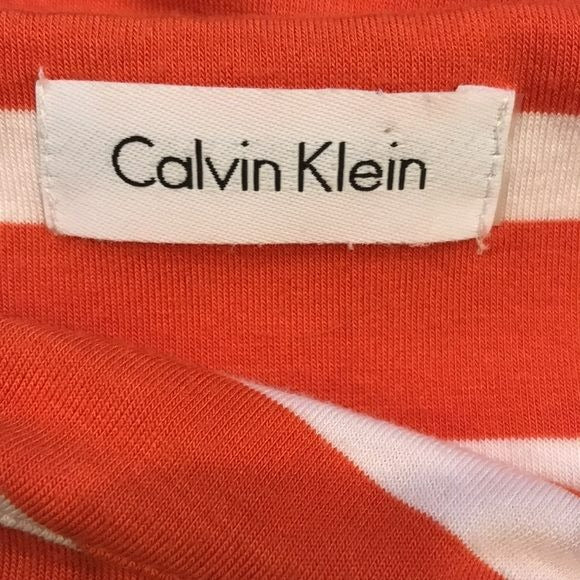 CALVIN KLEIN Orange White Striped Sleeveless Dress