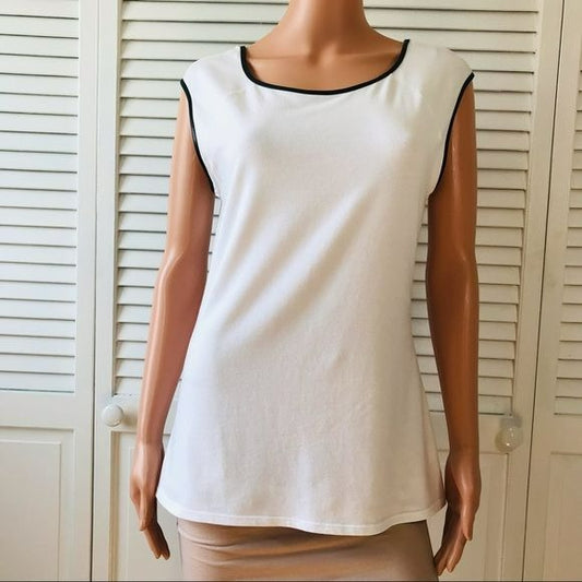 EXPRESS White Sleeveless Shirt With Leather Trim Size L (new with tags)