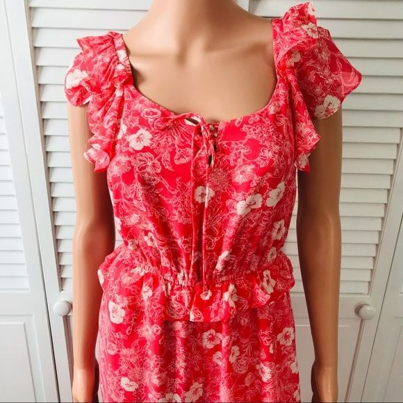 A LOVES A Coral Floral Ruffle Sleeveless Wide Leg Jumpsuit Size XS (new with tags)