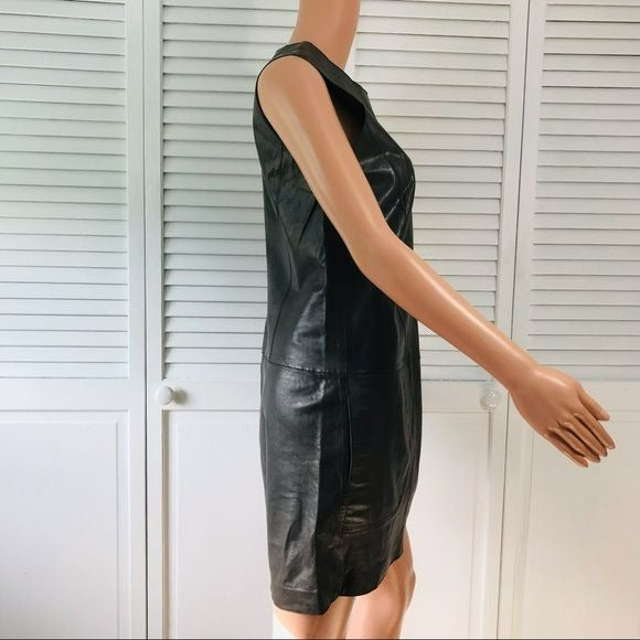 VINCE Oak Gray Supple Paper Leather Mini Dress With Pockets Size 6