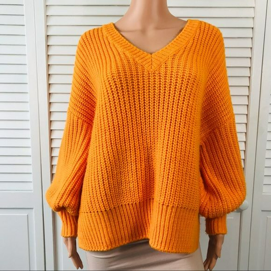 CINQ A SEPT Orange Antonella V-Neck Acrylic Sweater Size M