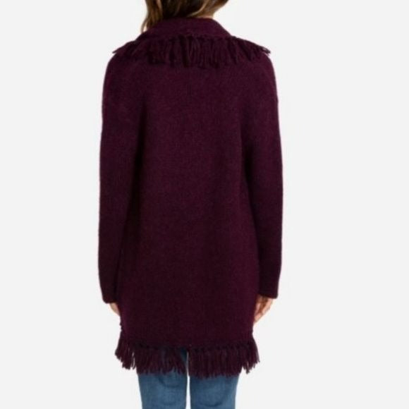 JOHNNY WAS Purple Baby Alpaca Fringe Cardigan Sweater Size M